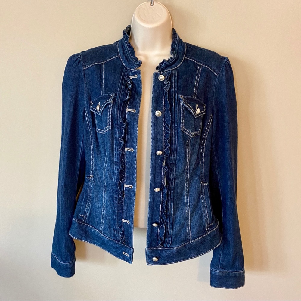 WHBM Denim Ruffle Jean Jacket Blue 8